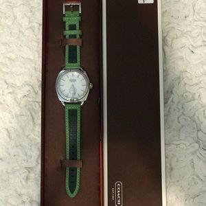 Green leather band Coach watch
